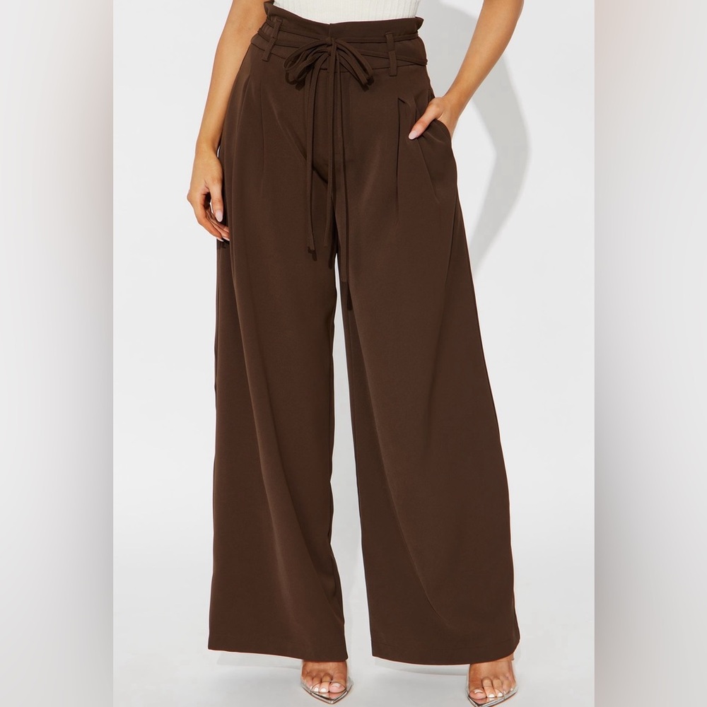 Fashion Nova Chocolate Brown Wide Leg Tie-Waist Pants